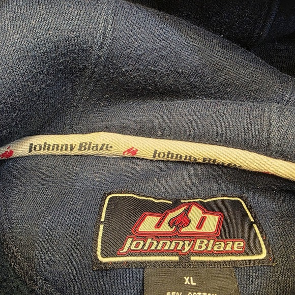 Vintage Johnny Blaze Queens NY Size XL Logo Hoodie Sweatshirt Blue‎ Hip Hop - Picture 10 of 13